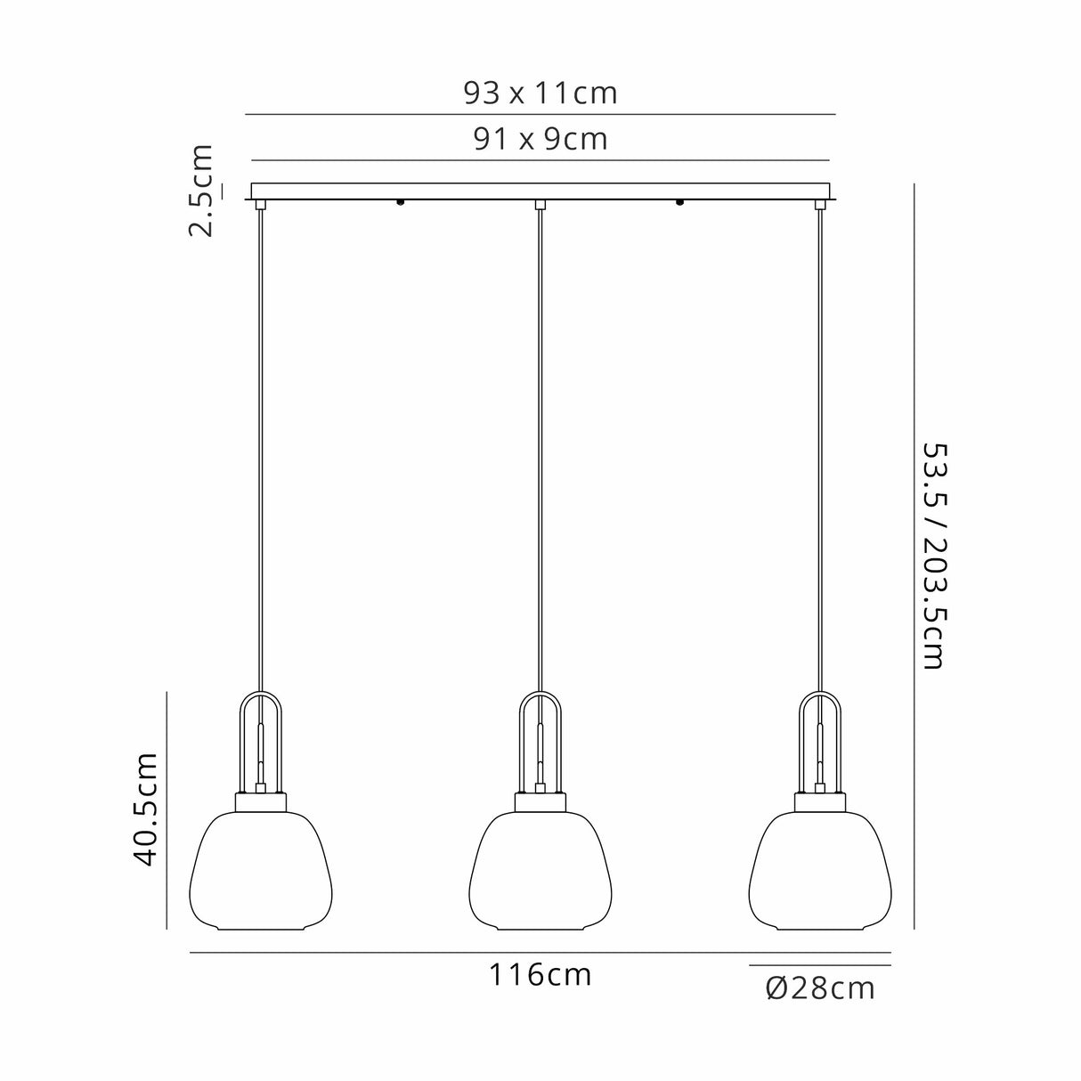 Allardyce Linear Pendant 3 Light E27 With 28cm Trapezium Glass, Copper / Clear / Matt Black