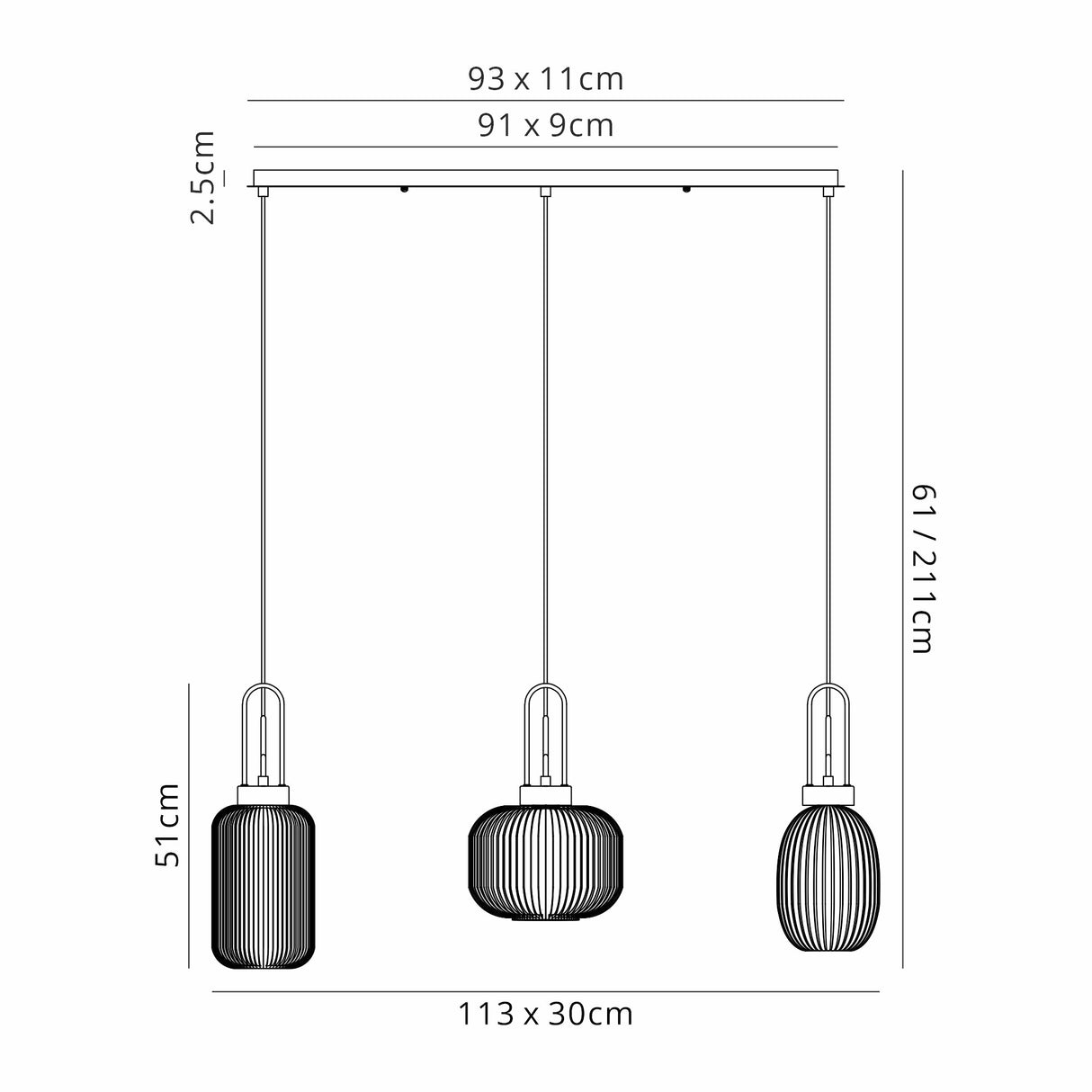 Allardyce Linear Pendant 3 Light E27 With Various Glasses, Aged Pewter / Petrol Blue / Matt Black