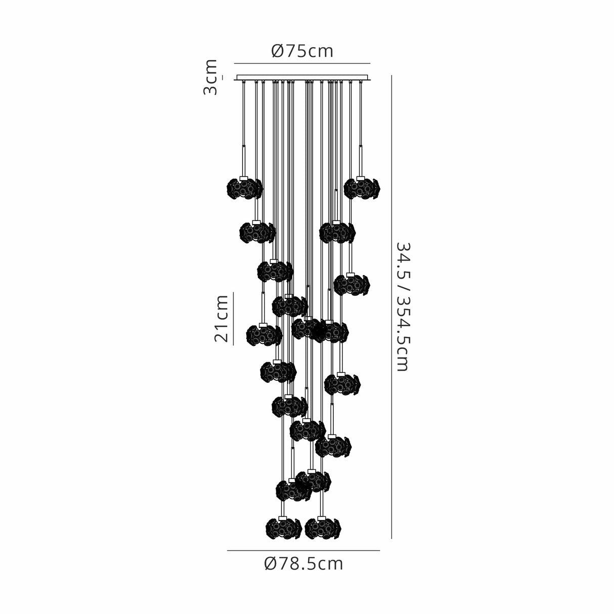 Byrne 19 Light G9 3.5m Round Multiple Pendant With French Gold And Crystal Shade, Item Weight: 19.4kg