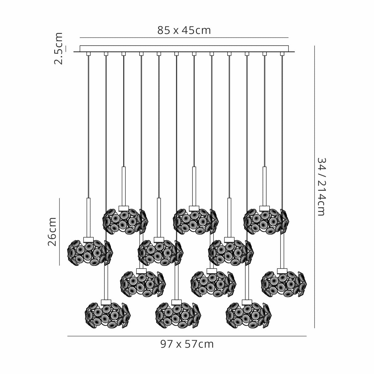 Byrne 19 Light G9 3.5m Oval Multiple Pendant With Polished Chrome And Crystal Shade, Item Weight: 18.4kg