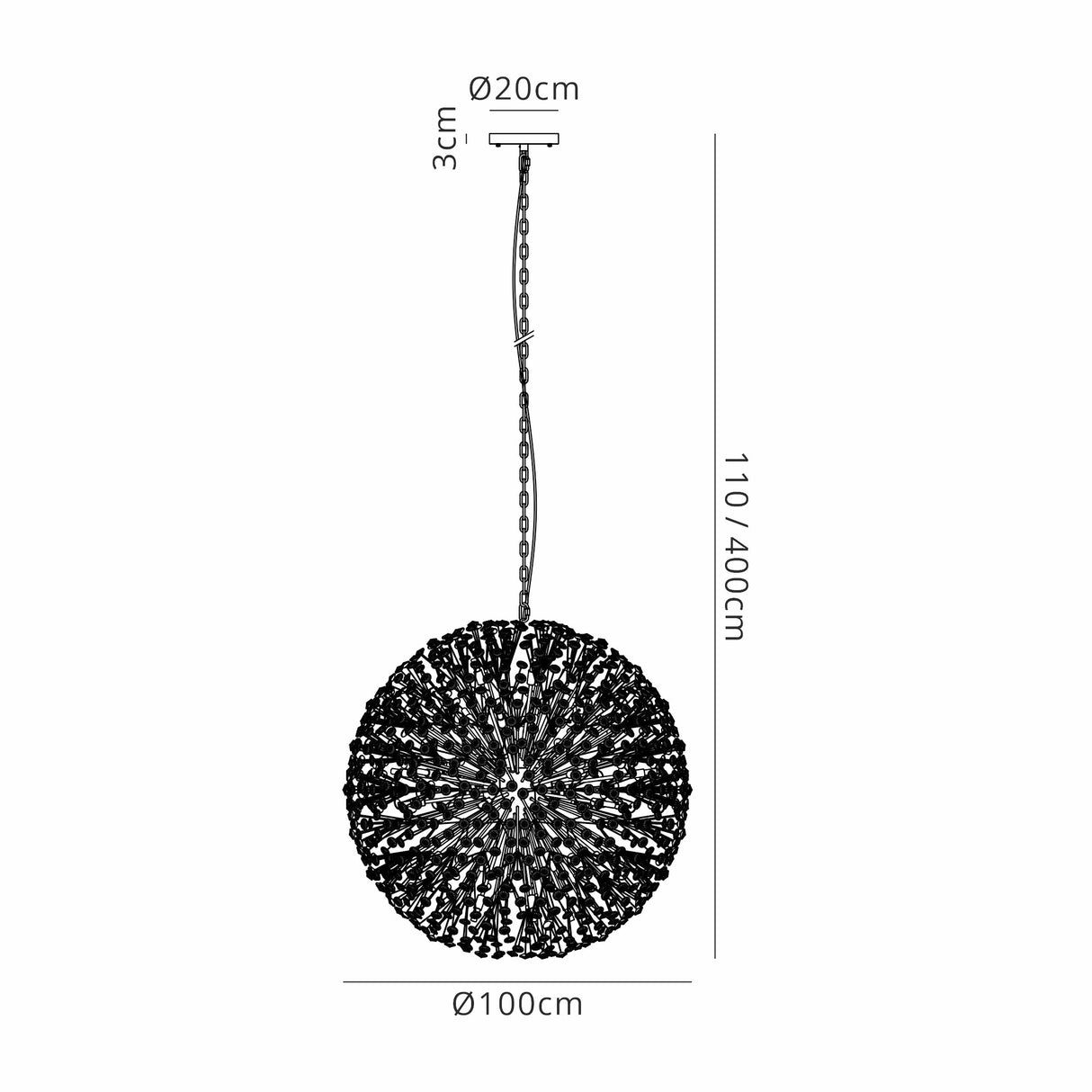 Byrne Pendant 100cm Sphere 48 x G9 French Gold/Crystal