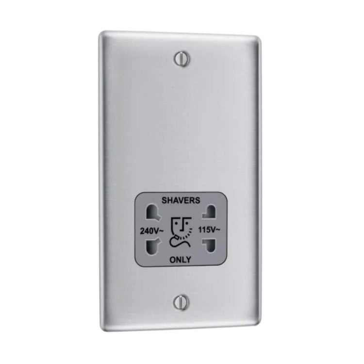 BG NBS20G Nexus Metal Brushed Steel, Shaver Socket, Dual Voltage 115/240V, Grey Insert