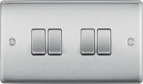 BG Nexus Metal , 20A 16AX Quadruple Switch, 2 Way in VARIOUS COLOURS