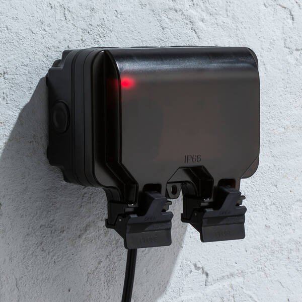 IP66 13A 2G DP Switched Socket with Neons - Black