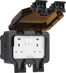 IP66 13A 2G DP Switched Socket with Neons - Black