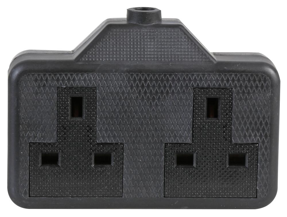 Rubber Trailing Socket, 2 Gang, 250V, 13A - Black