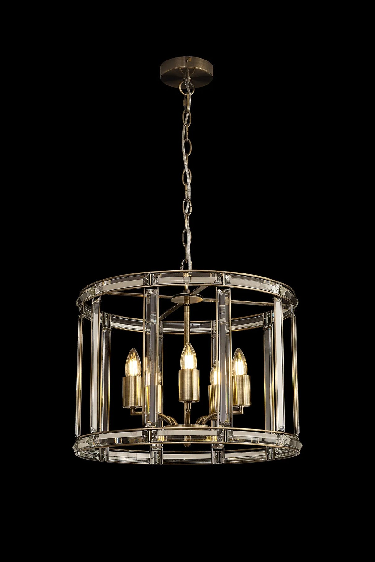 Ellison Round Drum Pendant/Semi Ceiling, 5 x E27, Antique Brass