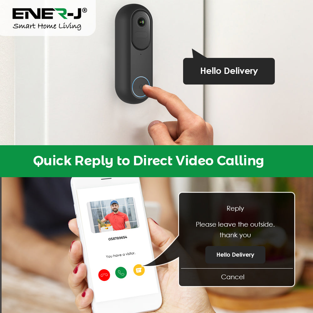 Ener-J Smart Flexi Wireless or Wired Video Doorbell with USB Chime | SHA5357