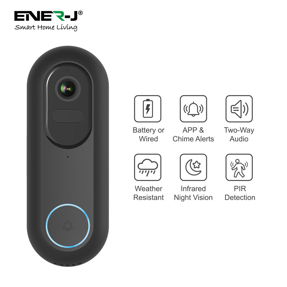 Ener-J Smart Flexi Wireless or Wired Video Doorbell with USB Chime | SHA5357