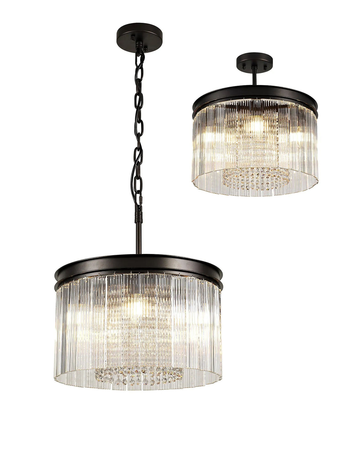 Coleman Small Round Pendant/Semi Flush, 5 x E14, Brown Oxide With Fluted Glass And Crystal