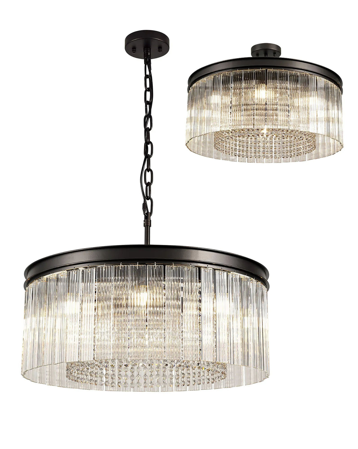 Coleman Medium Pendant/Semi Flush. 8 x E14, Brown Oxide With Fluted Glass And Crystal