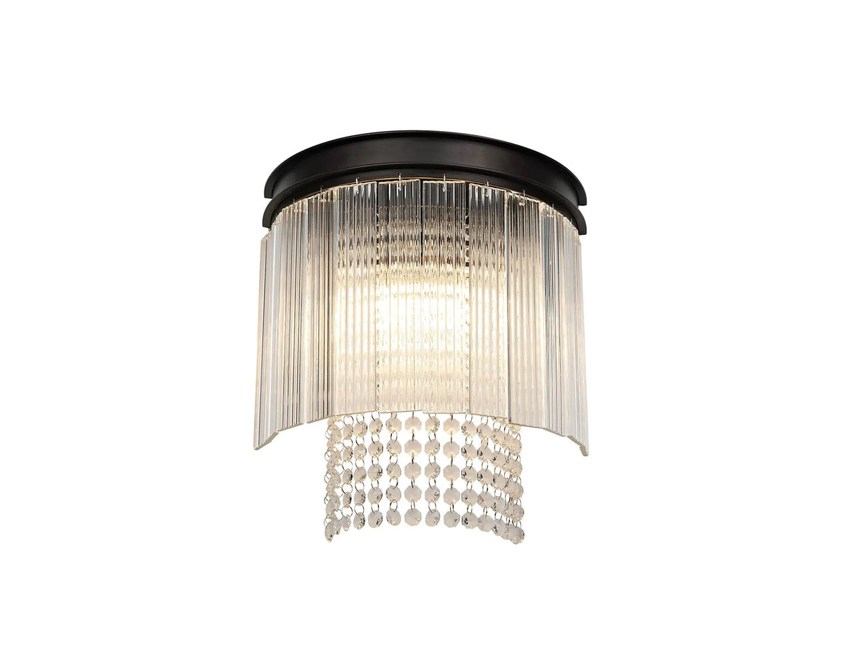 Coleman Wall Light, 2 x E14, Brown Oxide With Fluted Glass And Crystal