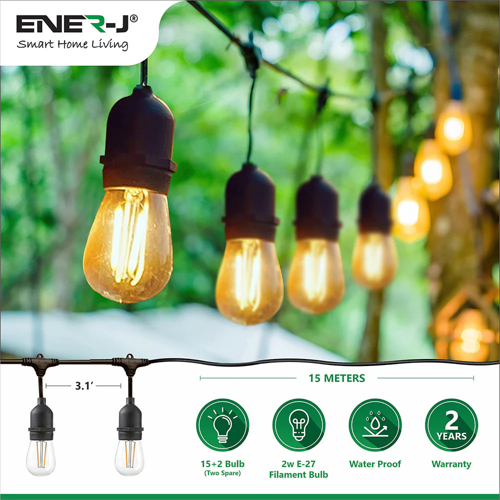 Ener-J LED Filament Bulb Festoon Light Kit 15.2m - T447