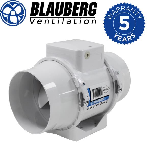 Blauberg TURBO-E-100-T Turbo-E In-Line Mixed Flow Extractor Fan with Timer 4" 100mm 187m3/hr
