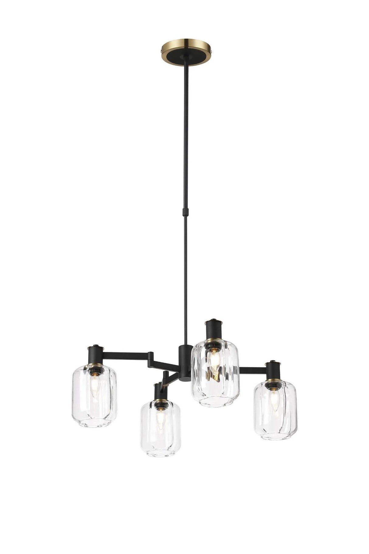 Adamson Swing Arm Telescopic Pendant 4 x E14 Brass/Satin Black/Clear Striped Cylinder Glass