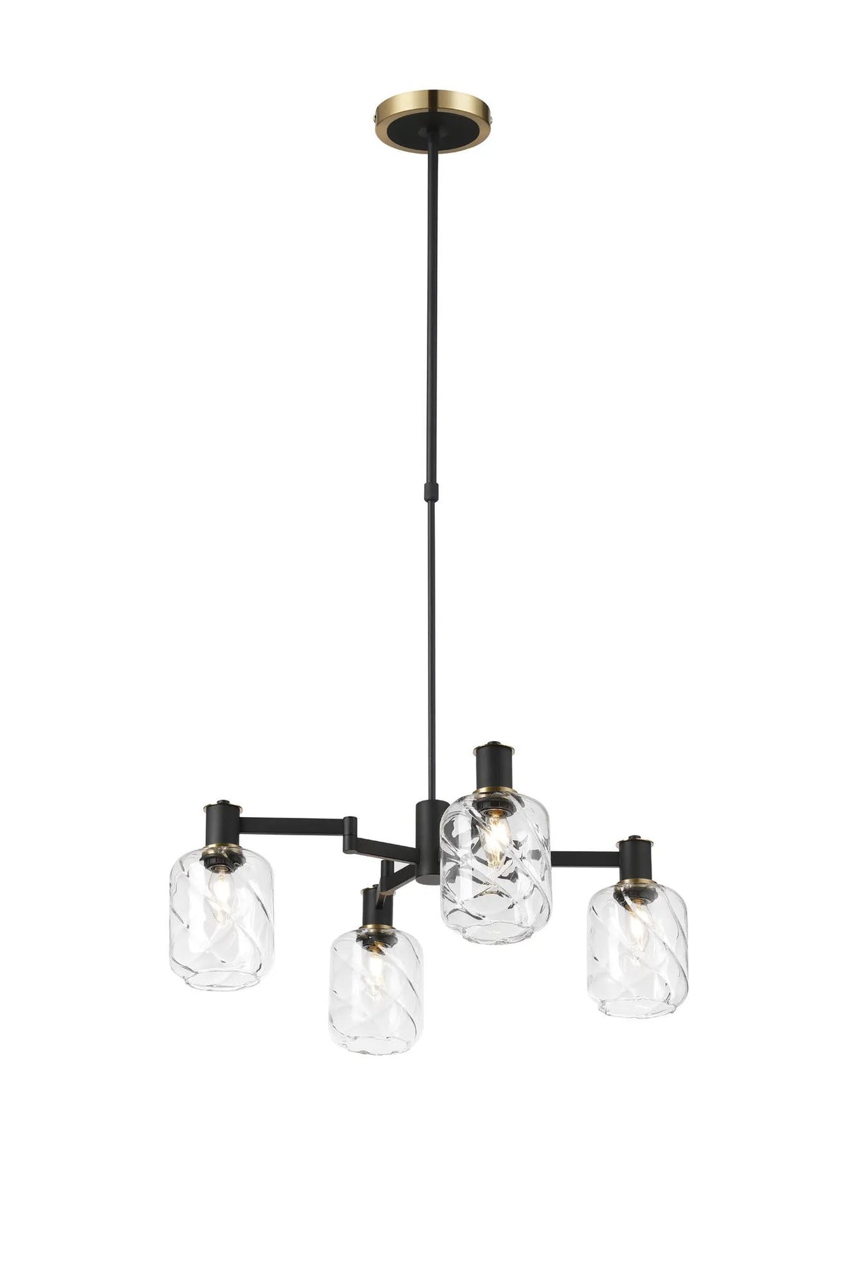 Adamson Swing Arm Telescopic Pendant 4 x E14 Brass/Satin Black/Clear Twisted Cylinder Glass
