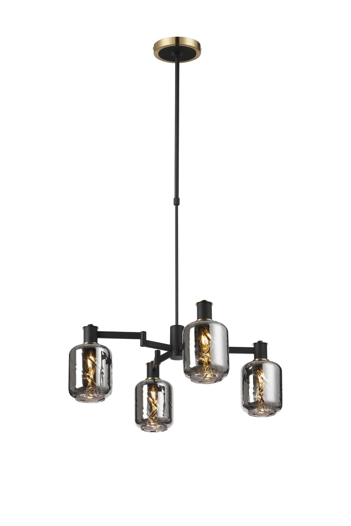 Adamson Swing Arm Telescopic Pendant 4 x E14 Brass/Satin Black/Smoke Twisted Cylinder Glass