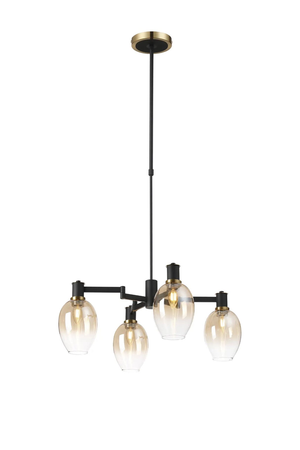 Adamson Swing Arm Telescopic Pendant 4 x E14 Brass/Satin Black/Amber Fade Wine Glass Glass