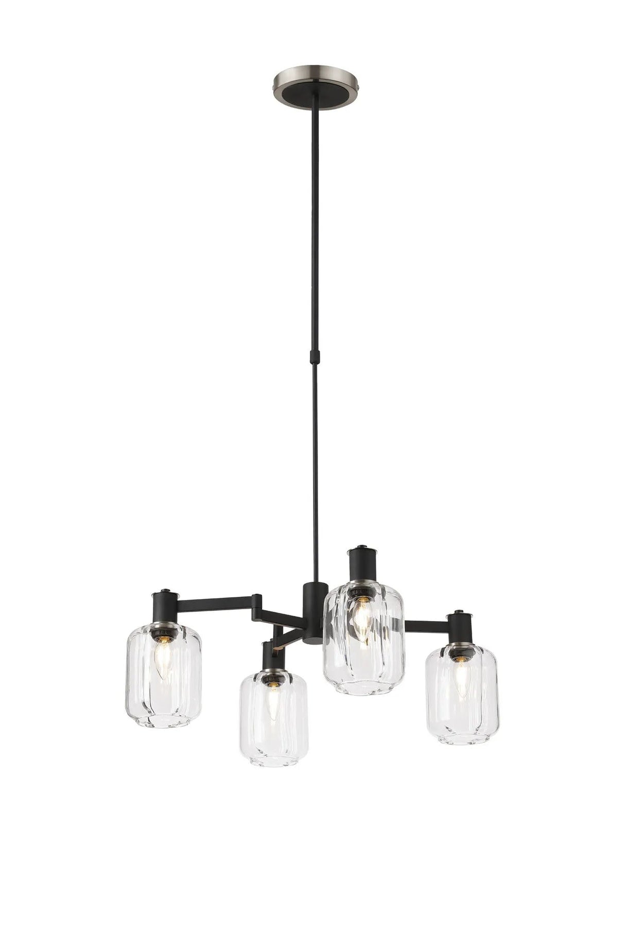 Adamson Swing Arm Telescopic Pendant 4 x E14 Satin Nickel/Satin Black/Clear Striped Cylinder Glass