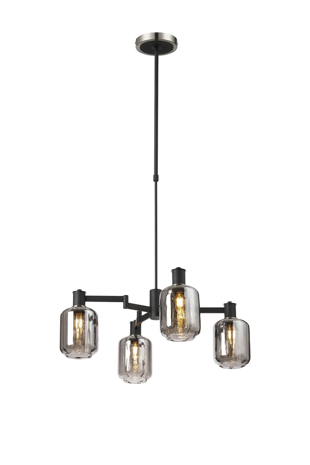 Adamson Swing Arm Telescopic Pendant 4 x E14 Satin Nickel/Satin Black/Smoke Striped Cylinder Glass
