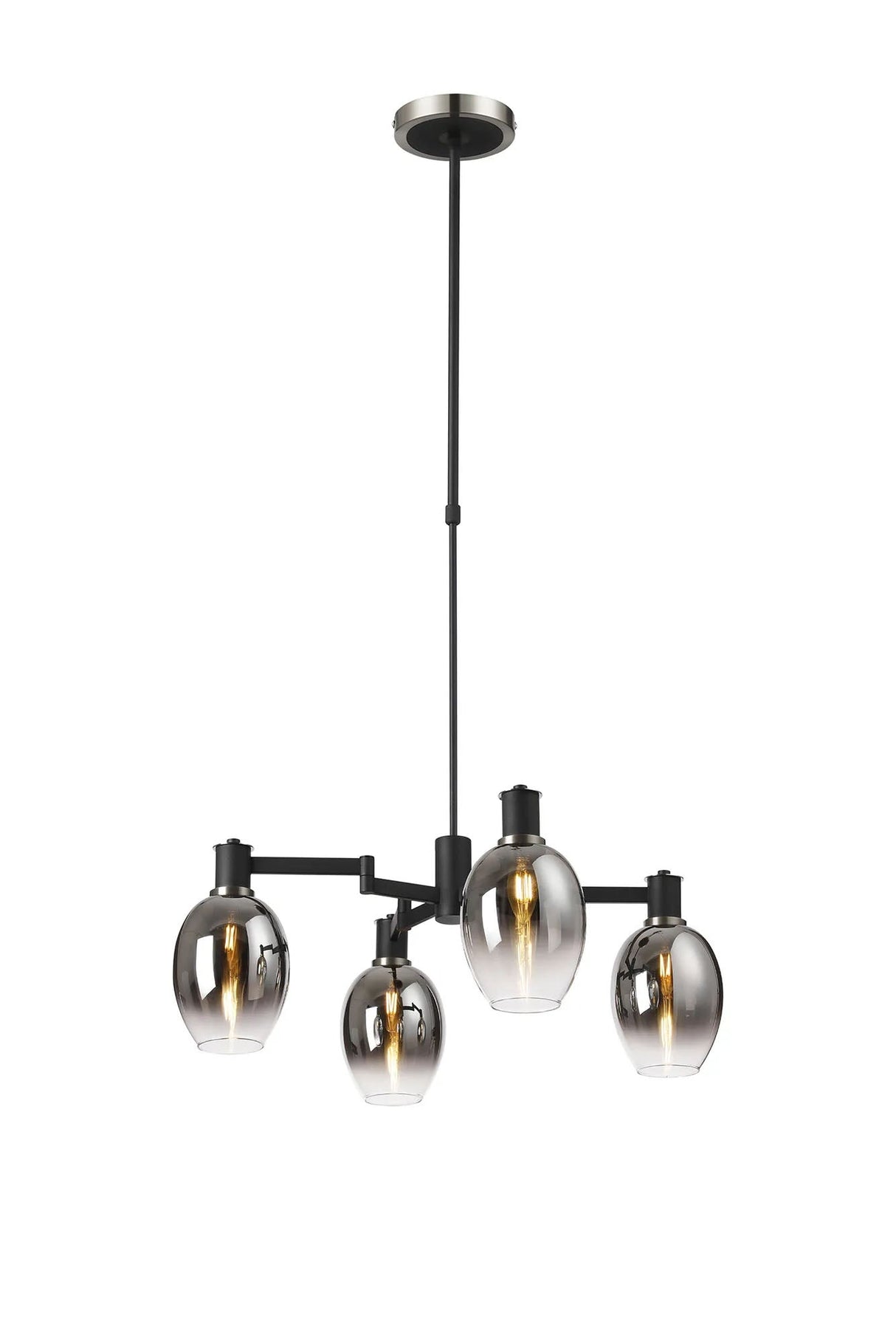 Adamson Swing Arm Telescopic Pendant 4 x E14 Satin Nickel/Satin Black/Smoke Fade Wine Glass Glass
