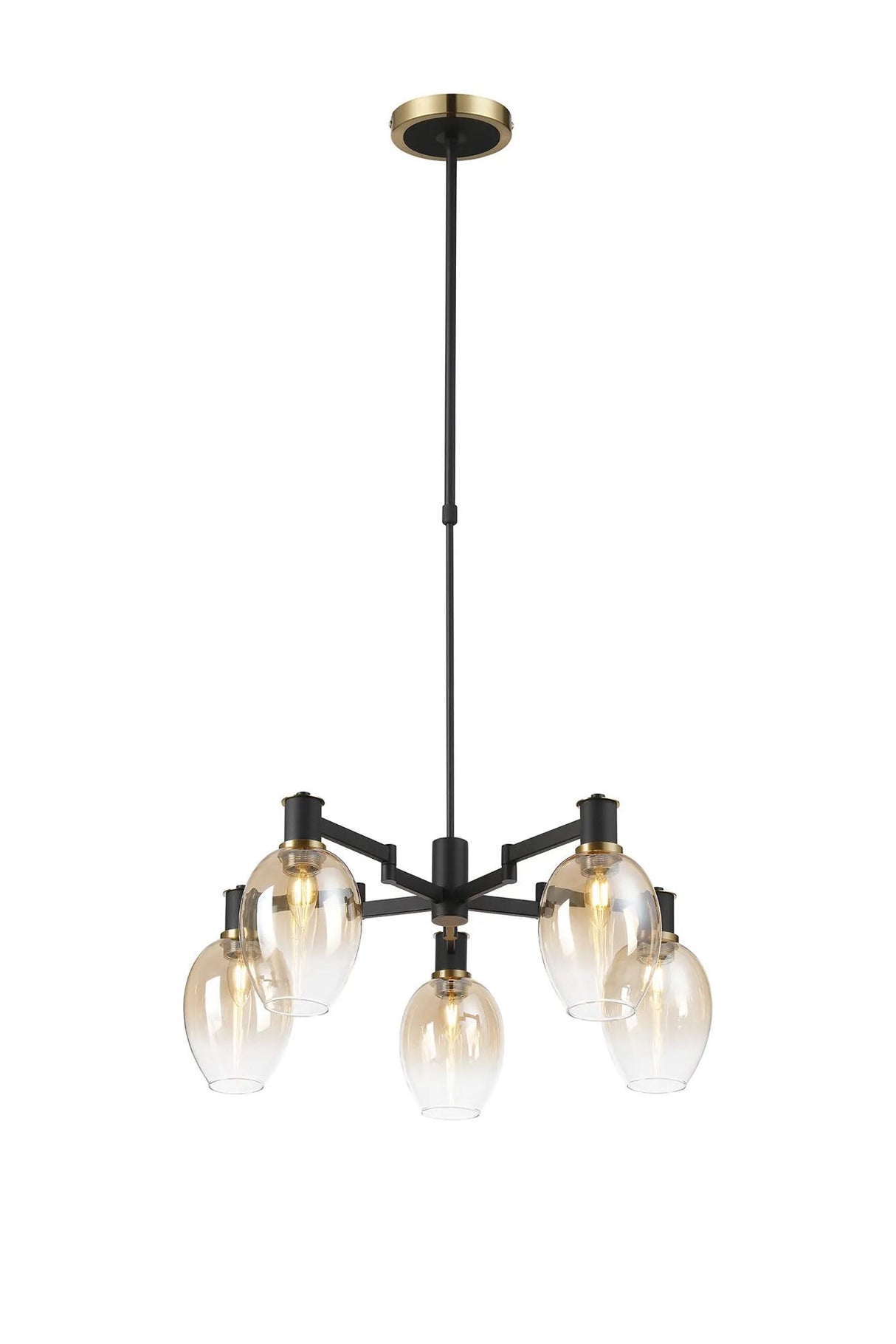 Adamson Swing Arm Telescopic Pendant 5 x E14 Brass/Satin Black/Amber Fade Wine Glass Glass