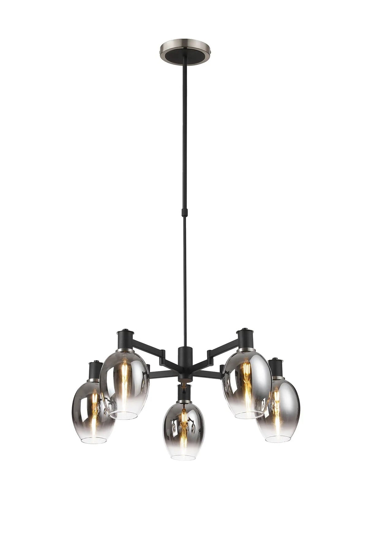 Adamson Swing Arm Telescopic Pendant 5 x E14 Satin Nickel/Satin Black/Smoke Fade Wine Glass Glass