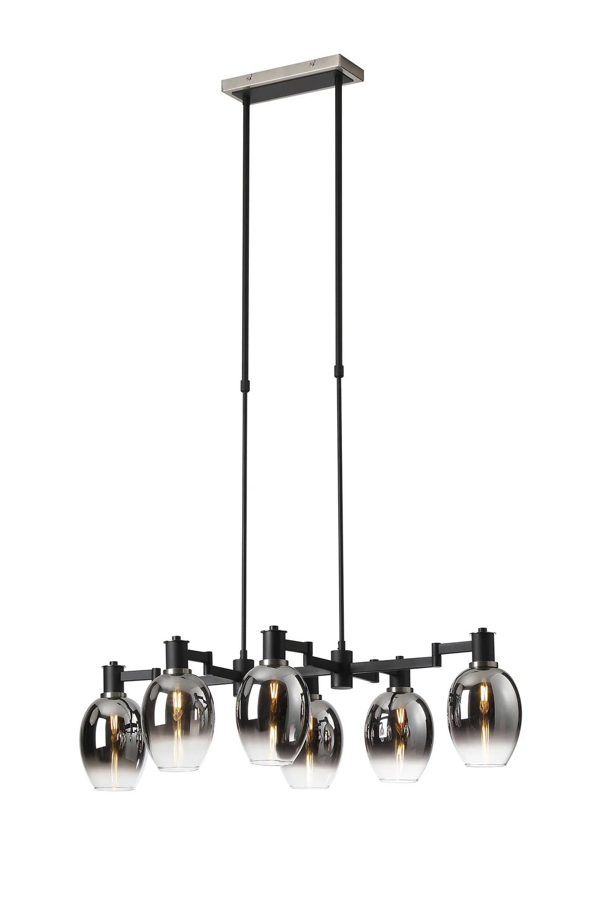 Adamson Swing Arm Telescopic Linear Pendant 6 x E14 Satin Nickel/Satin Black/Smoke Fade Wine Glass Glass