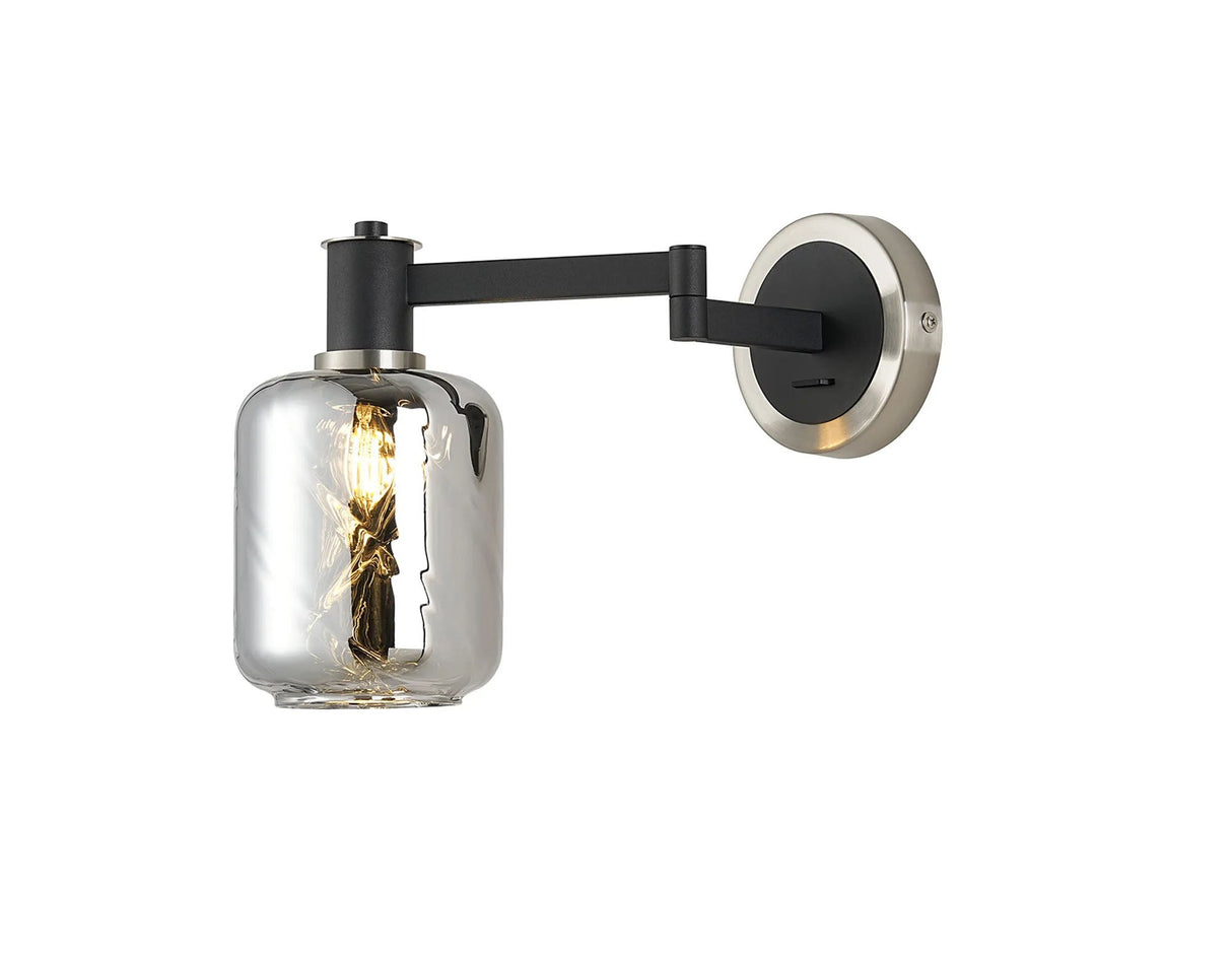 Adamson Adjustable Swing Arm Wall x 1 x E14 Satin Nickel/Satin Black/Smoke Twisted Cylinder Glass