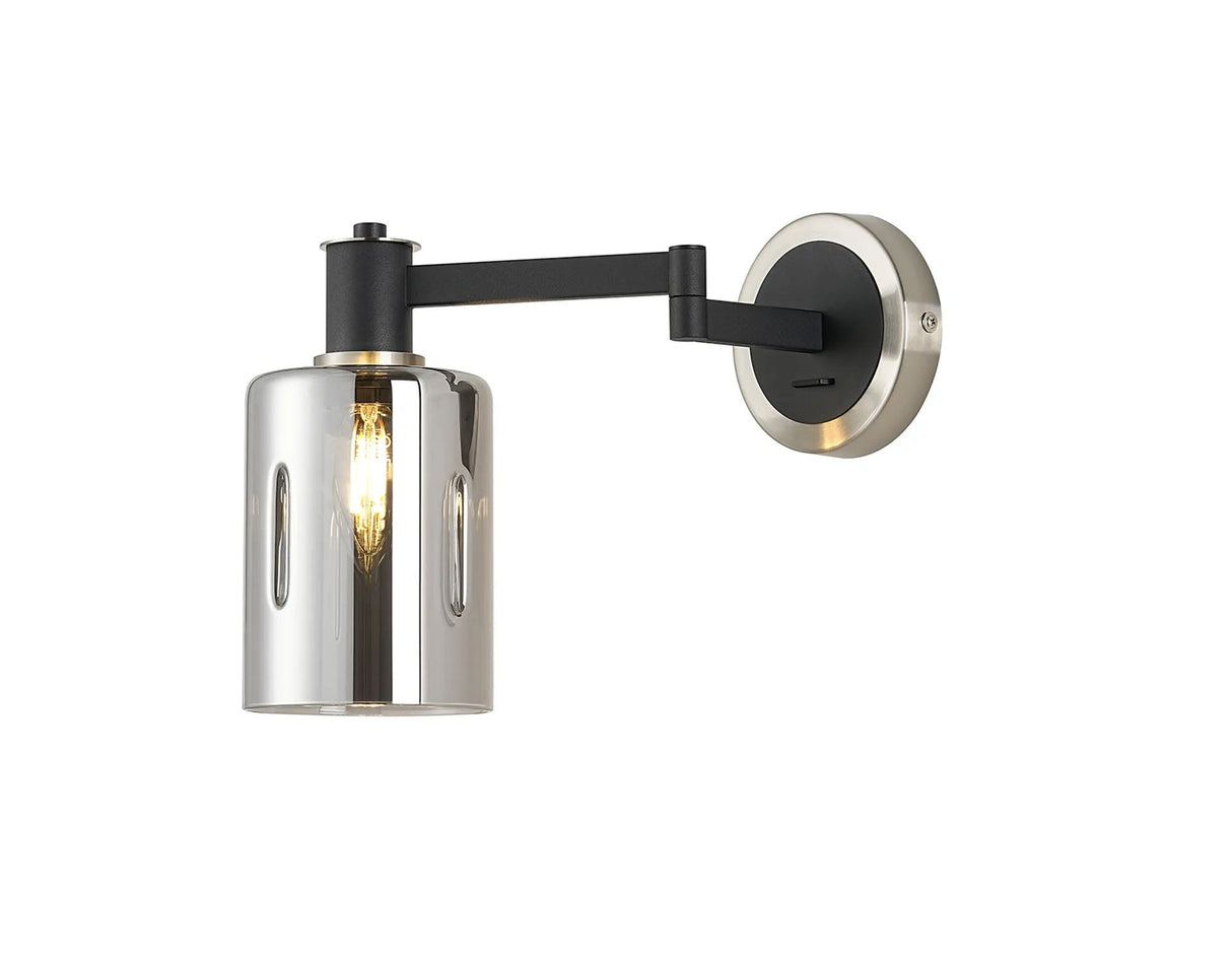 Adamson Adjustable Swing Arm Wall x 1 x E14 Satin Nickel/Satin Black/Smoke Uniform Dimple Cylinder Glass