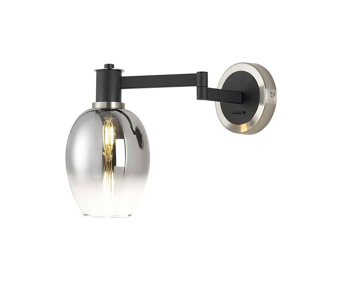 Adamson Adjustable Swing Arm Wall x 1 x E14 Satin Nickel/Satin Black/Smoke Fade Wine Glass Glass