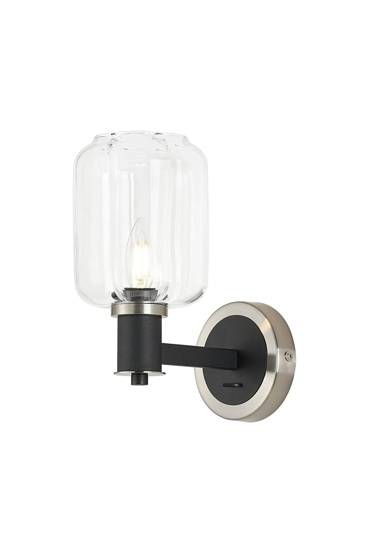 Adamson Wall x 1 x E14 Satin Nickel/Satin Black/Clear Striped Cylinder Glass