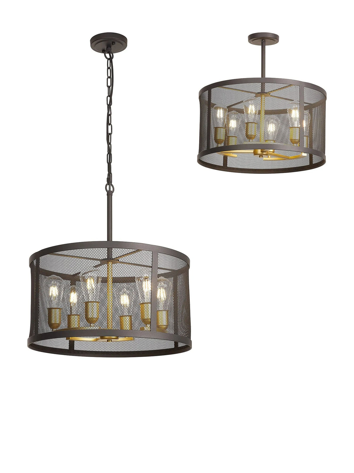 Alese Round Pendant/Semi Flush, 6 Light, E27 Satin Black/Painted Gold
