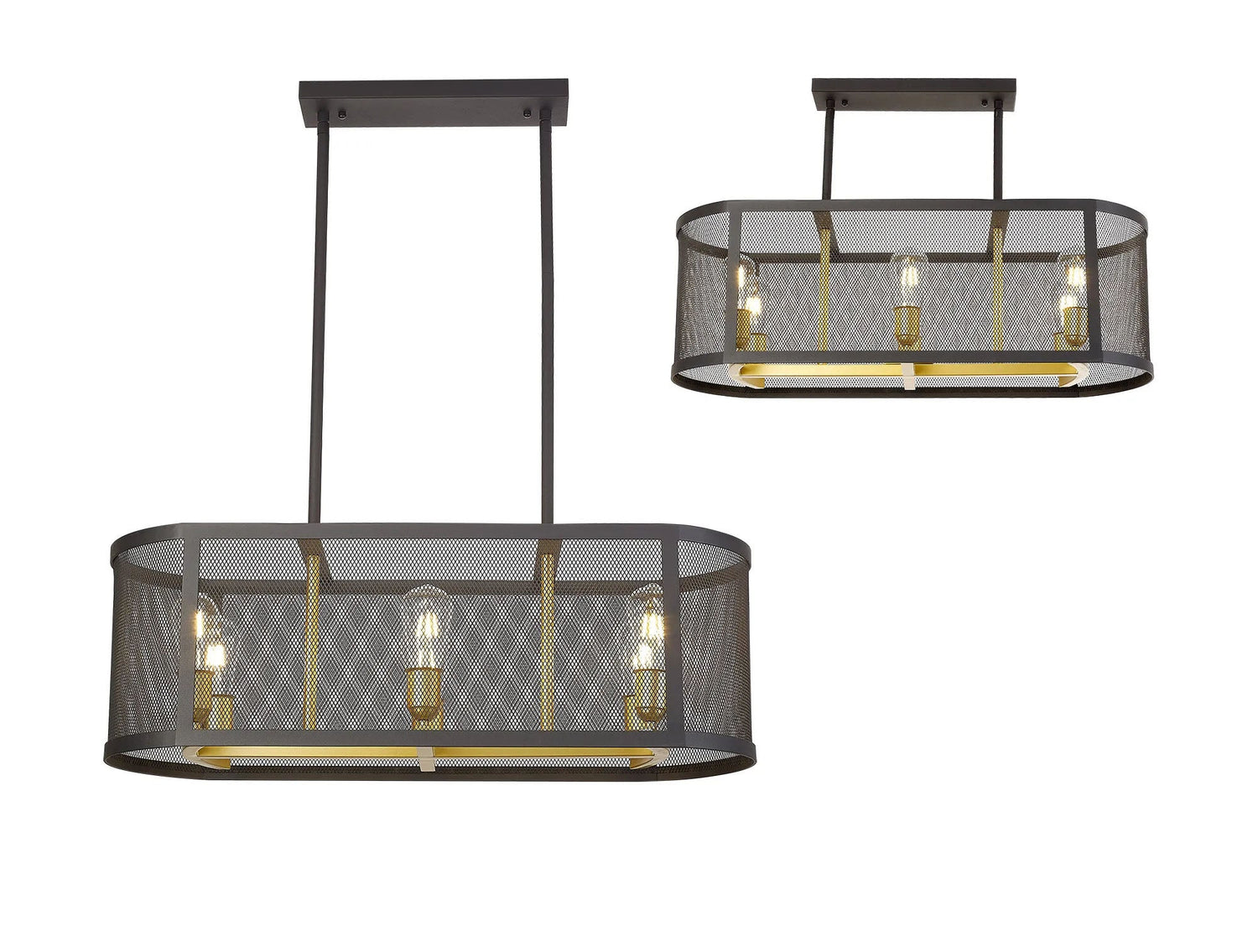 Alese Linear Pendant/Semi Flush, 6 Light, E27 Satin Black/Painted Gold