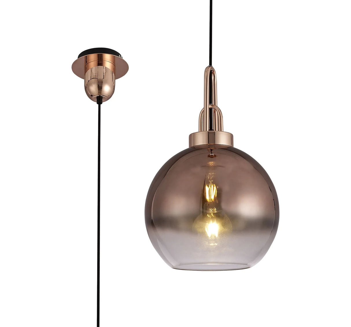 Allardyce 1 Light Pendant E27 With 30cm Globe Glass, Copper/Matt Black/Clear