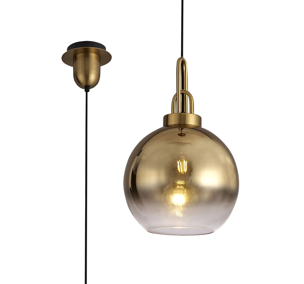 Allardyce 1 Light Pendant E27 With 30cm Globe Glass, Brass Gold/Matt Black/Clear