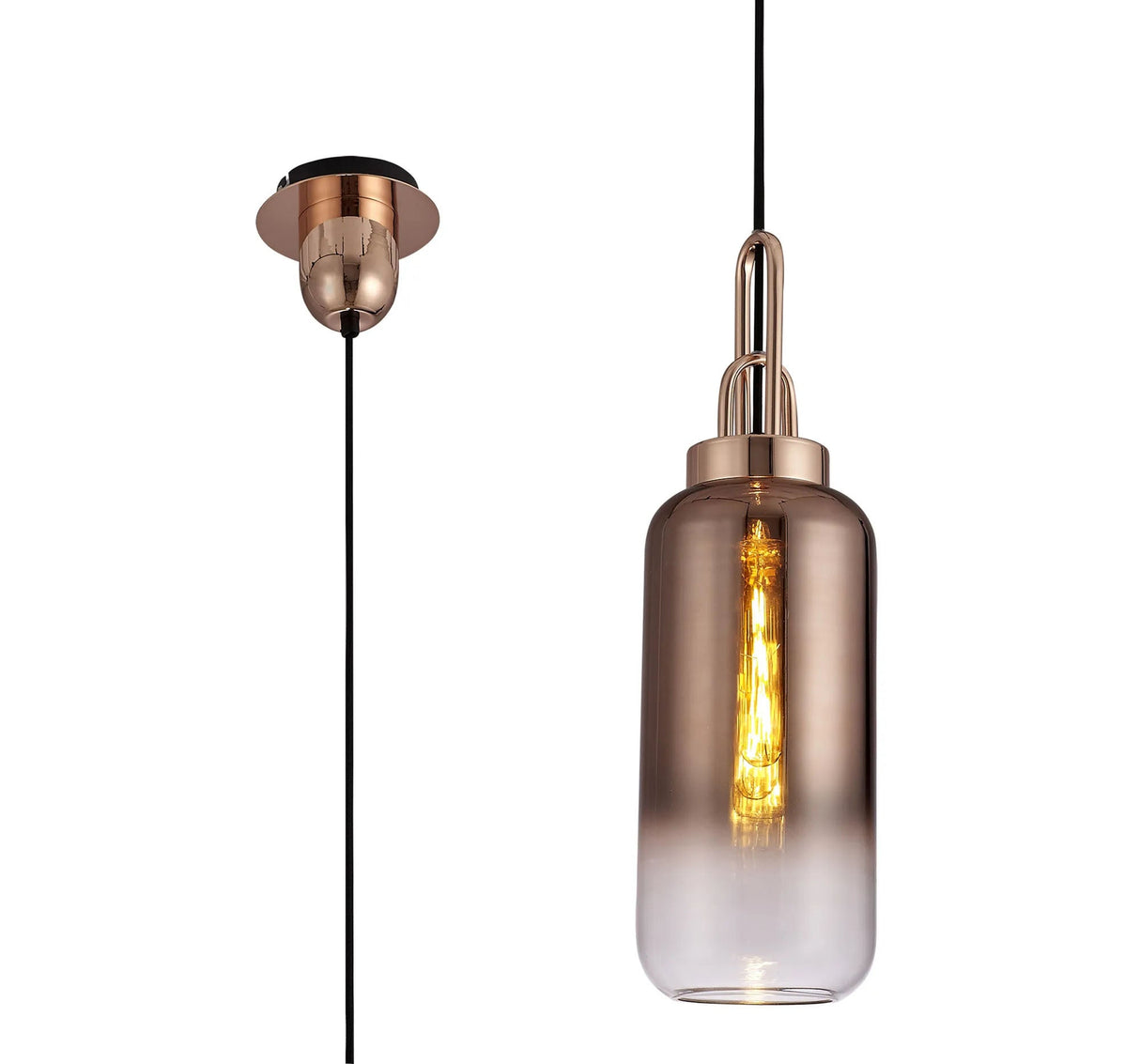 Allardyce 1 Light Pendant E27 With 16cm Cylinder Glass, Copper/Matt Black/Clear