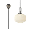 Allardyce 1 Light Pendant E27 With 30cm Pumpkin Shaped Ribbed Glass, Opal Polished Nickel/Matt Black