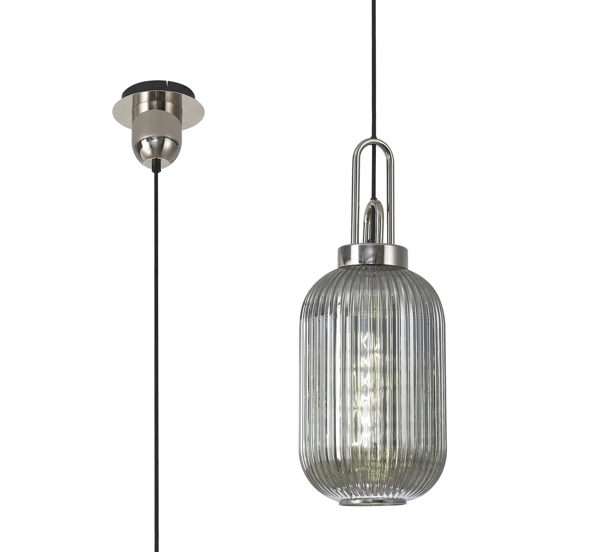 Allardyce 1 Light Pendant E27 With 20cm Tubular Ribbed Glass, Smoked Polished Nickel/Matt Black