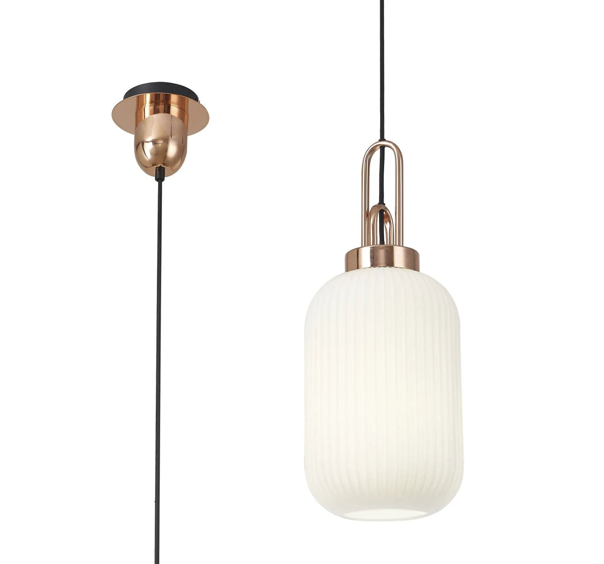 Allardyce 1 Light Pendant E27 With 20cm Tubular Ribbed Glass, Opal Copper/Matt Black