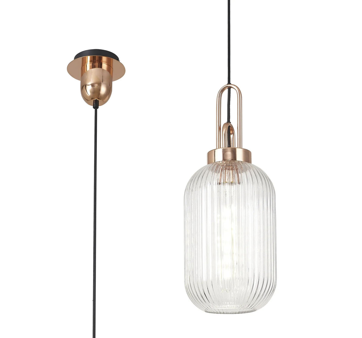 Allardyce 1 Light Pendant E27 With 20cm Tubular Ribbed Glass, Clear Copper/Matt Black