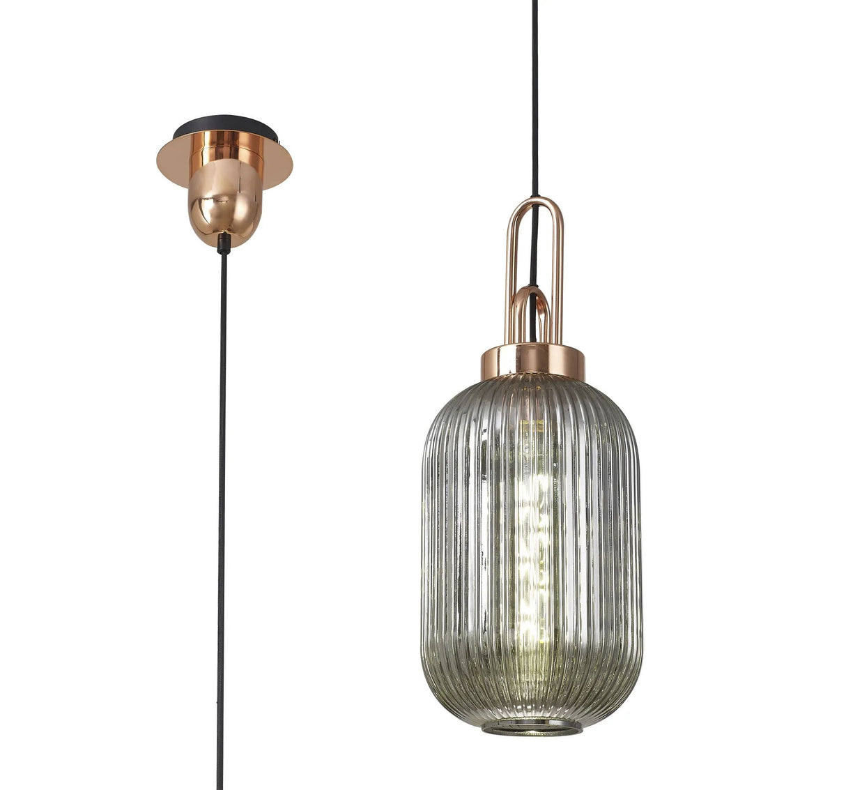 Allardyce 1 Light Pendant E27 With 20cm Tubular Ribbed Glass, Smoked Copper/Matt Black
