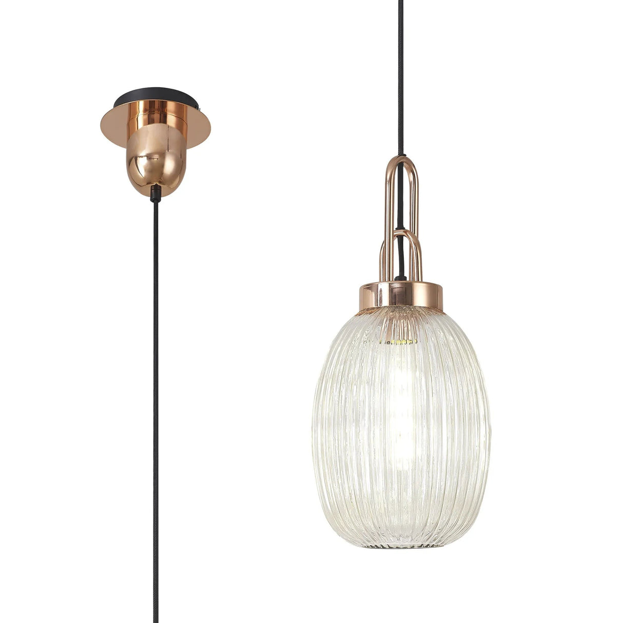 Allardyce 1 Light Pendant E27 With 20cm Almond Ribbed Glass, Champagne Copper/Matt Black