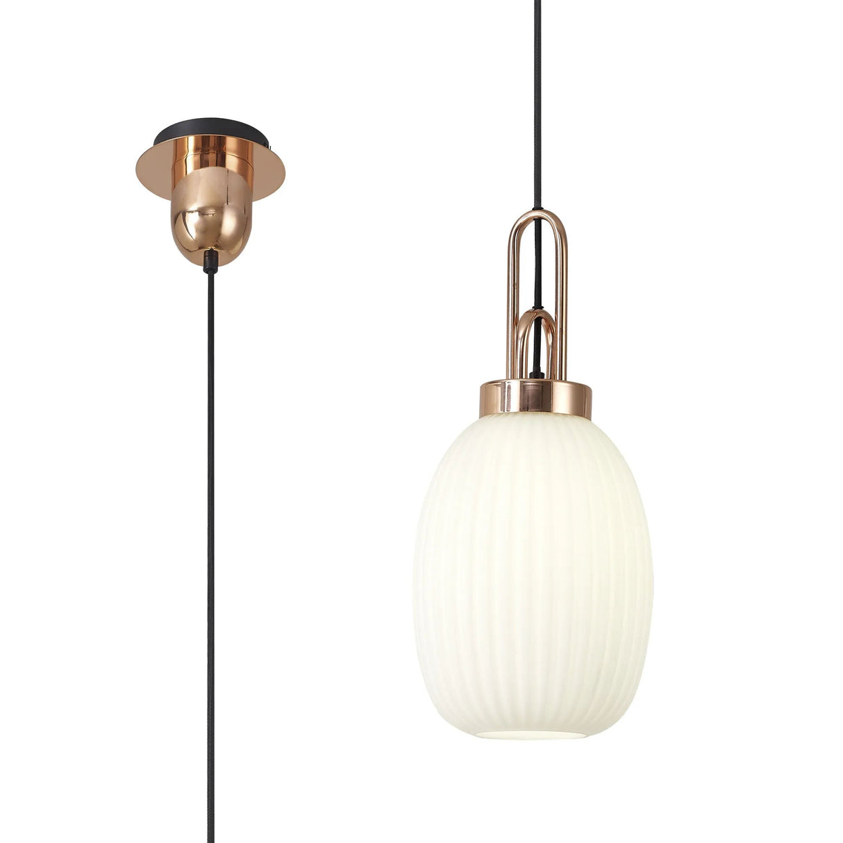 Allardyce 1 Light Pendant E27 With 20cm Almond Ribbed Glass, Opal Copper/Matt Black
