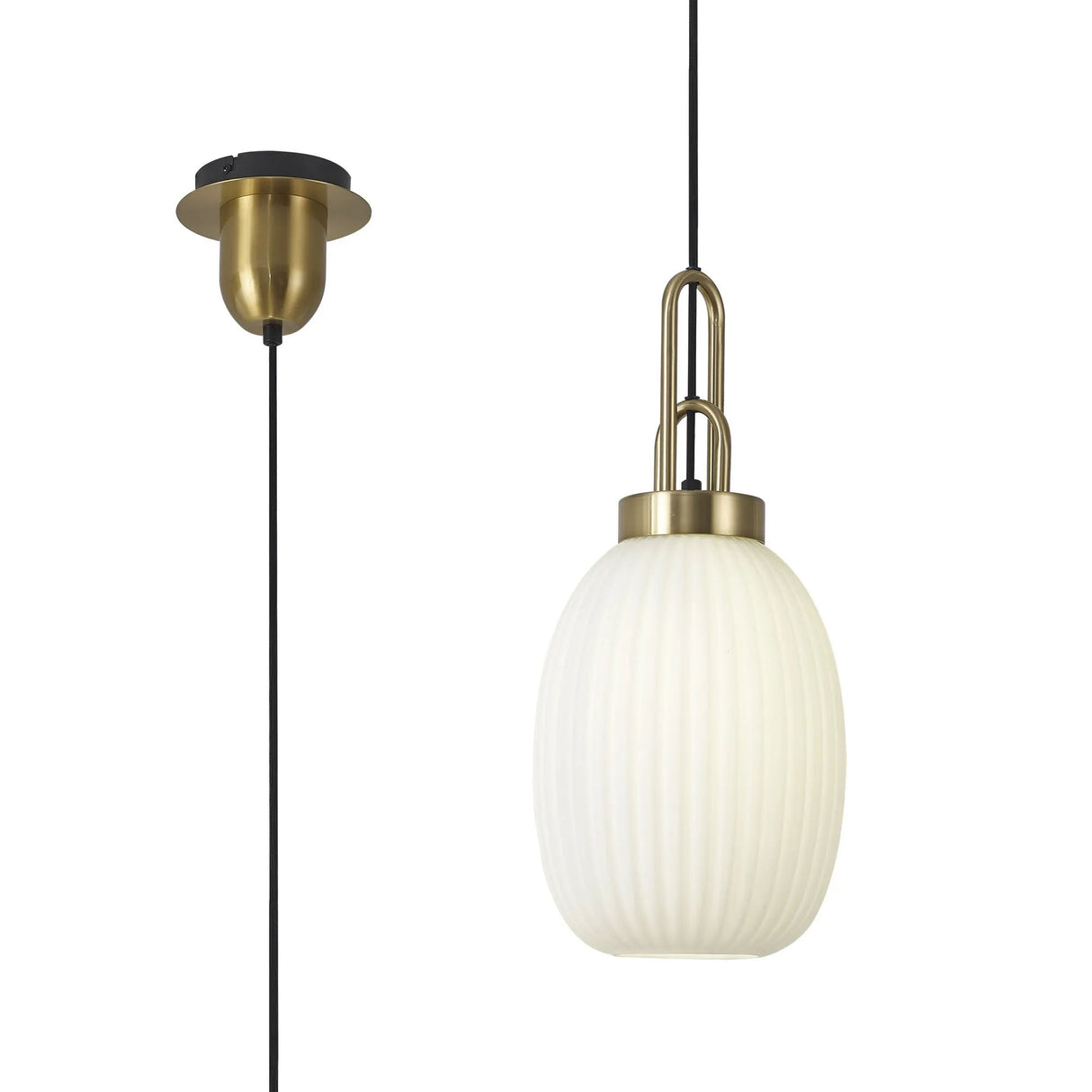 Allardyce 1 Light Pendant E27 With 20cm Almond Ribbed Glass, Opal Brass Gold/Matt Black