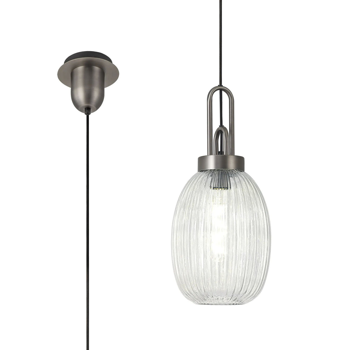 Allardyce 1 Light Pendant E27 20cm Almond Ribbed Glass, Clear Antique Silver/Black