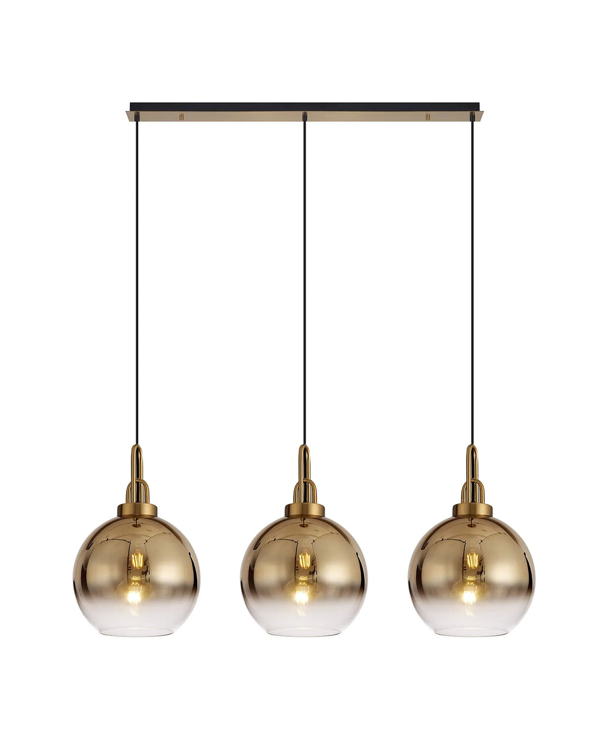 Allardyce Linear 3 Light Pendant E27 With 30cm Globe Glass, Brass Gold/Clear Brass Gold/Matt Black