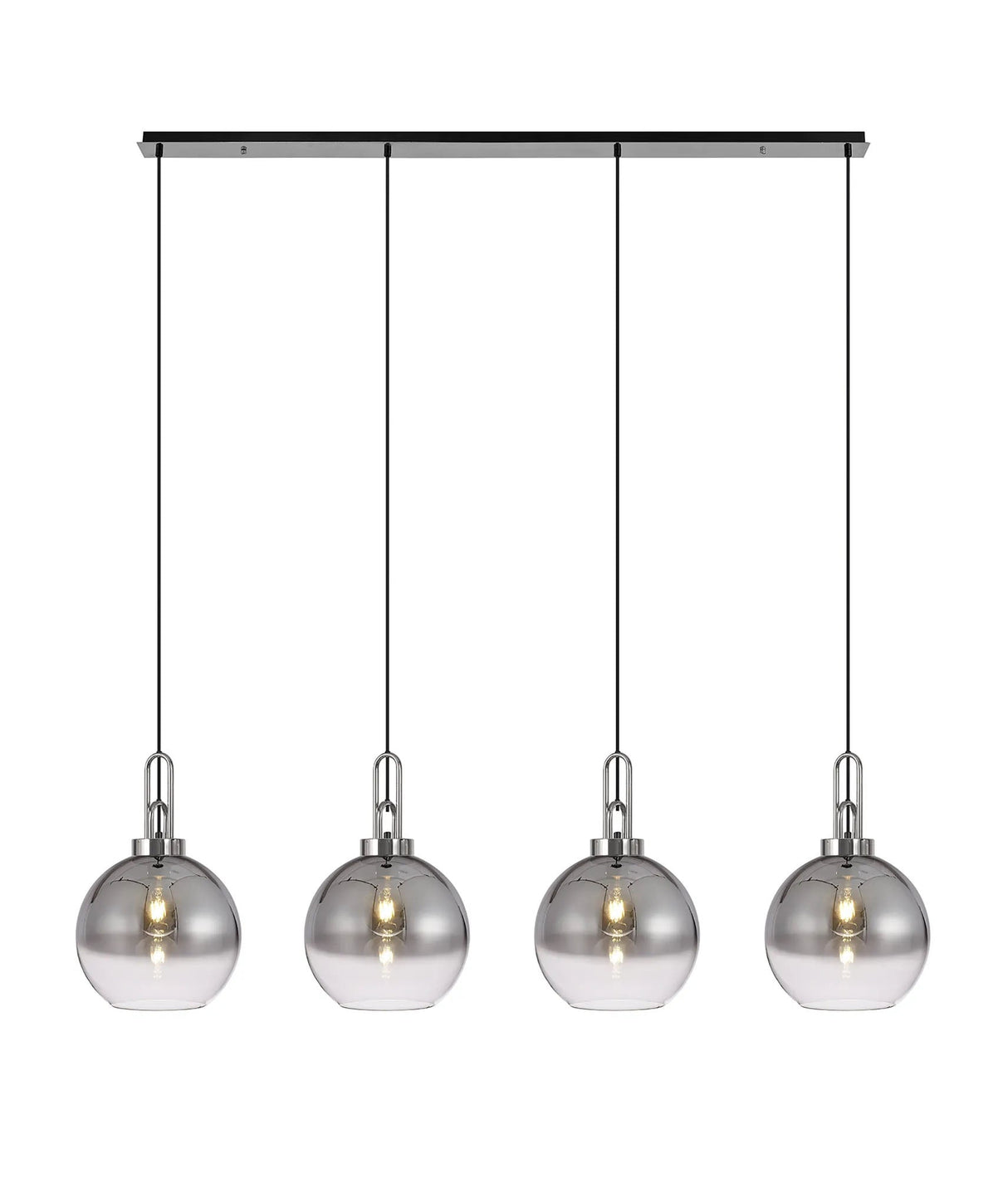 Allardyce Linear 4 Light Pendant E27 With 30cm Globe Glass, Smoked/Clear Polished Nickel/Matt Black