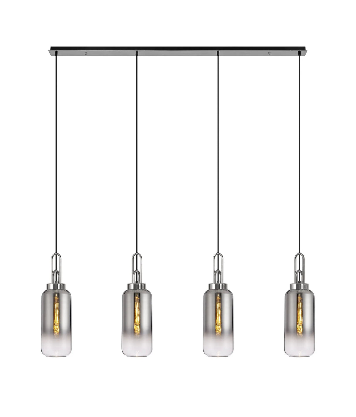 Allardyce Linear 4 Light Pendant E27 With 16cm Cylinder Glass, Smoked/Clear Polished Nickel/Matt Black
