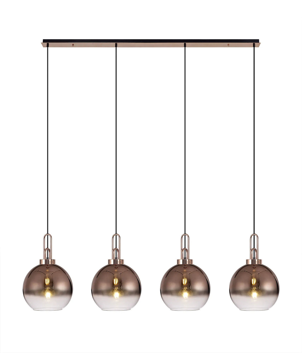 Allardyce Linear 4 Light Pendant E27 With 30cm Globe Glass, Copper/Clear Copper/Matt Black